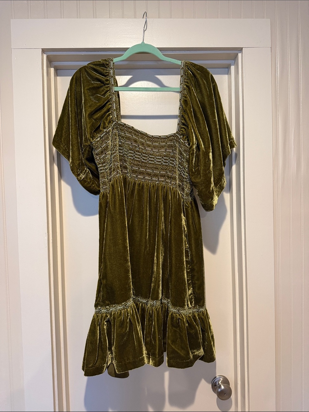 Free People Olive Green Velvet Mini Dress